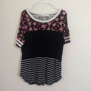 Floral and Striped Black Top